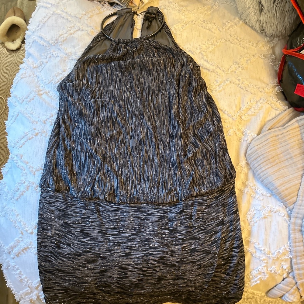 Laundry By Shelli Segal Black and Gray Halter Top